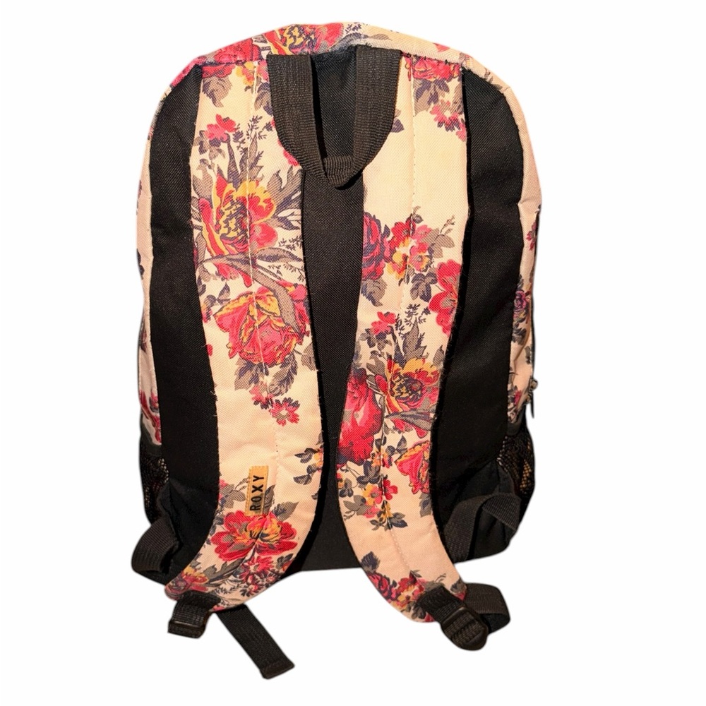 Vintage Floral Pattern Roxy Large Canvas Backpack (W/ rip in left mesh netting) - Picture 5 of 9